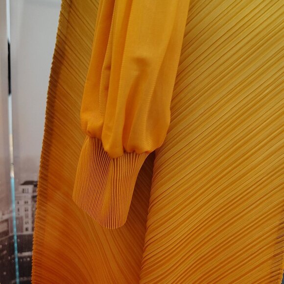 Elegant Accordian Graduated Tan/Orange Ankle Length dress with long sleeves - Picture 5 of 7